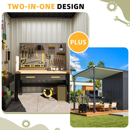 YODOLLA 14' x 5' Outdoor Open-Sided Metal Storage Shed