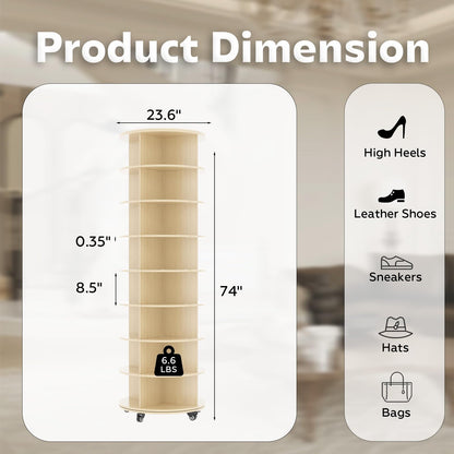 YODOLLA 8 Tier Rotating Shoe Rack Shoe Tower Organizer, Beige