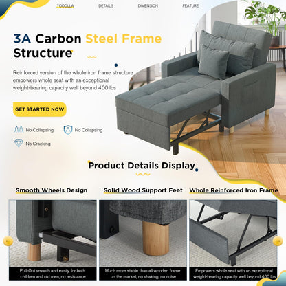 YODOLLA 36" Convertible Chair Bed, Dark Gray