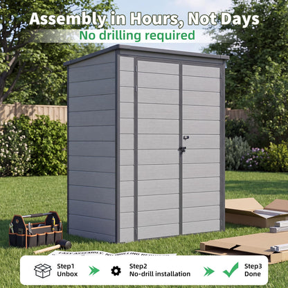 YODOLLA 3'x5' Resin Outdoor Storage Shed, Lean to Plastic Shed with Base