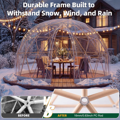 YODOLLA Igloo Tent Dome for Winter, Outdoor 12x12 Clear Bubble Tent for 4–7 People
