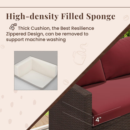 YODOLLA 7 Pieces Outdoor Wicker Rattan Furniture Set, Brown & Wine Red