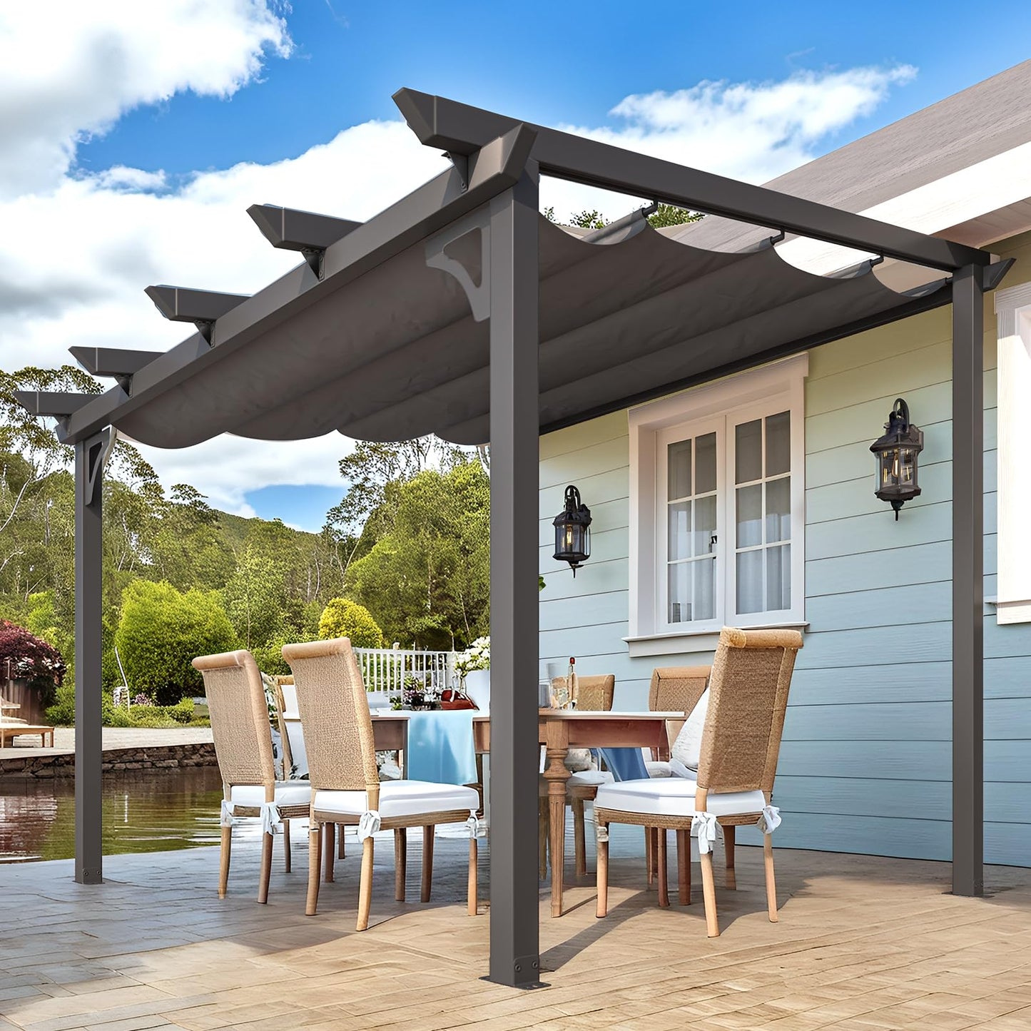YODOLLA 10' x 8' Gazebo for Patio, Retractable Pergola with Adjustable Sun Shade Canopy Roof