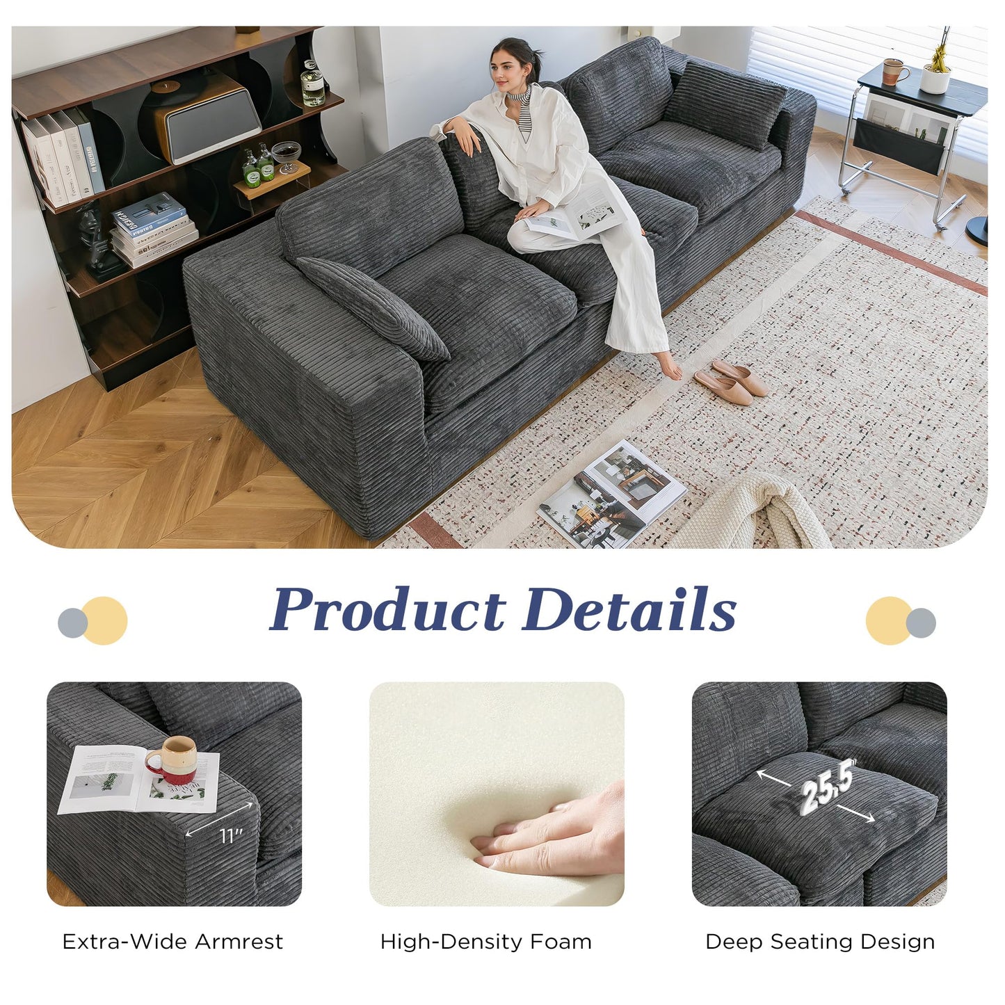 YODOLLA 110" Oversized Sofa Cloud Boneless Couch