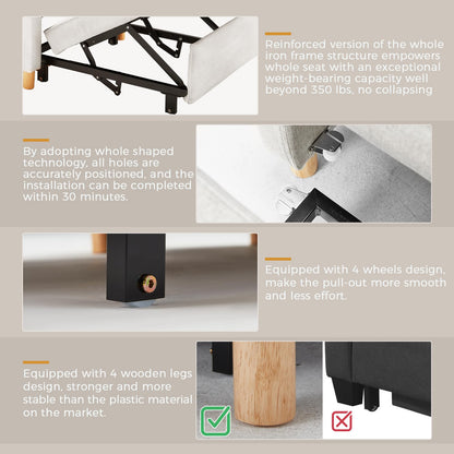 YODOLLA 3 in 1 Chair Bed Sleeper for Adults, Teddy White