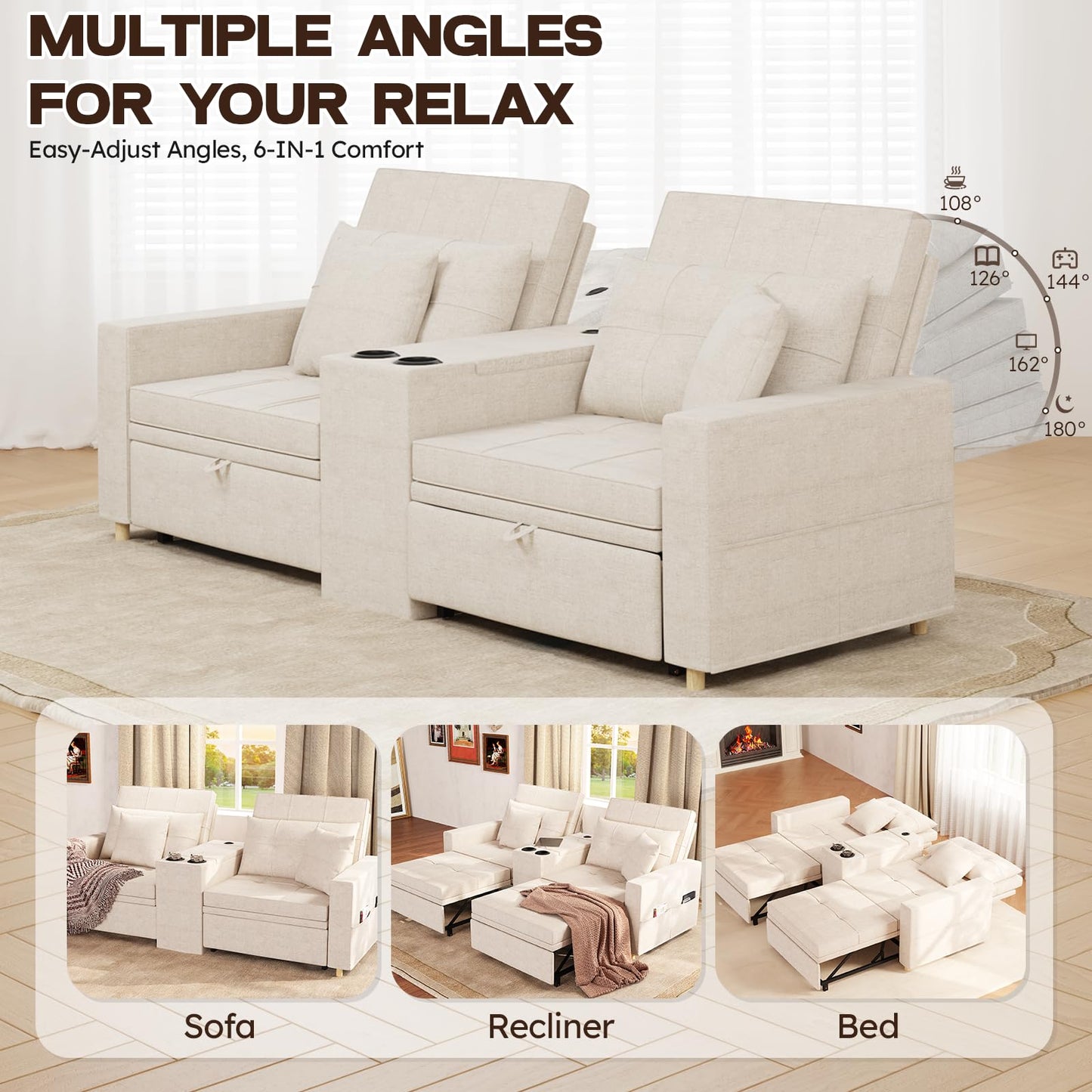 YODOLLA 75" Sleeper Chair, 3 in 1 Convertible Sleeper Sofa Bed