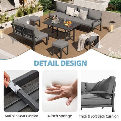 YODOLLA Outdoor Dining Sofa Set w/ Table, Grey