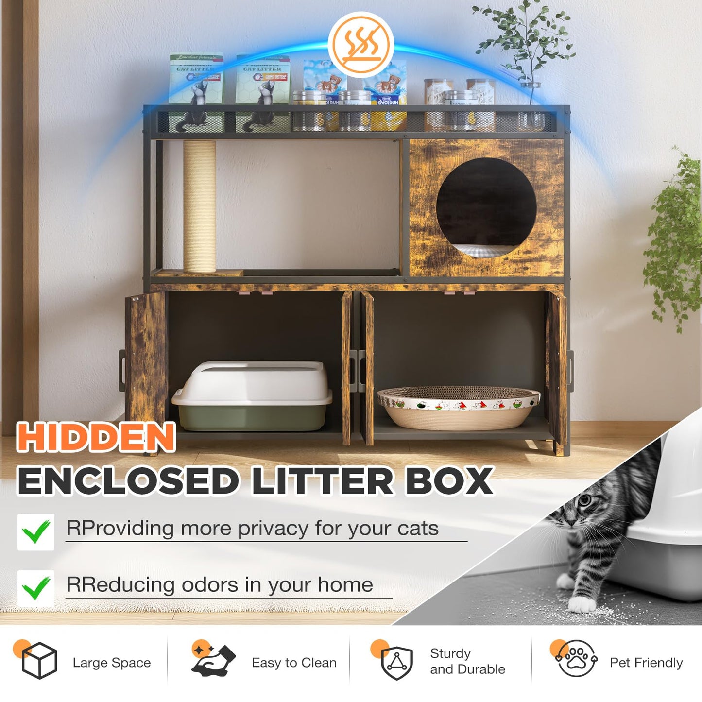 YODOLLA Cat Litter Box Enclosure with Scratching Post