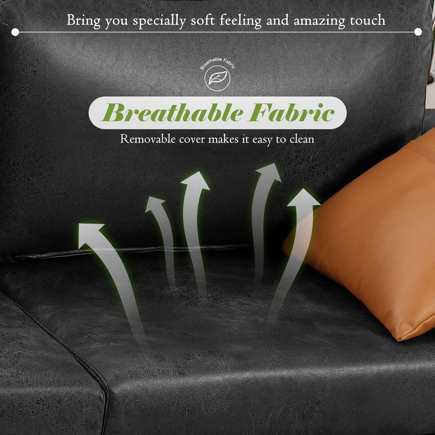 YODOLLA 79 Inch Sofa Couch for Living Room, Faux Leather, Black