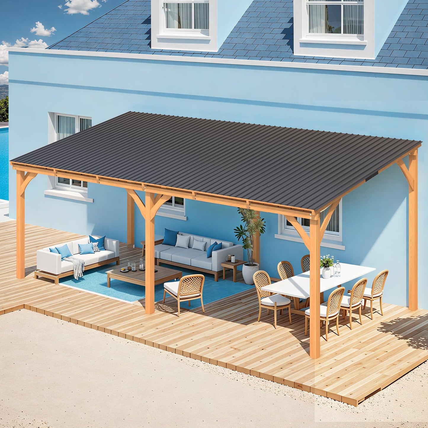 YODOLLA 20' x 10' Outdoor Wood Ceder Gazebo Lean to Hardtop Pergolas