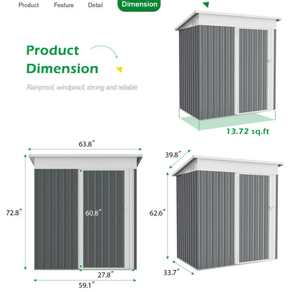 YODOLLA 5'x3' Outdoor Storage Shed, Dark Gray