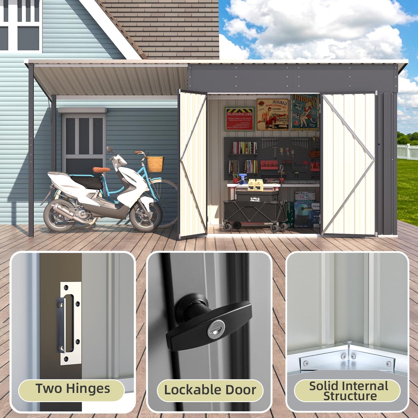 YODOLLA 14' x 5' Outdoor Open-Sided Metal Storage Shed