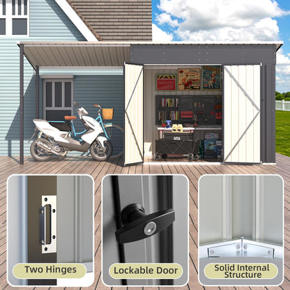 YODOLLA 14' x 5' Outdoor Open-Sided Metal Storage Shed