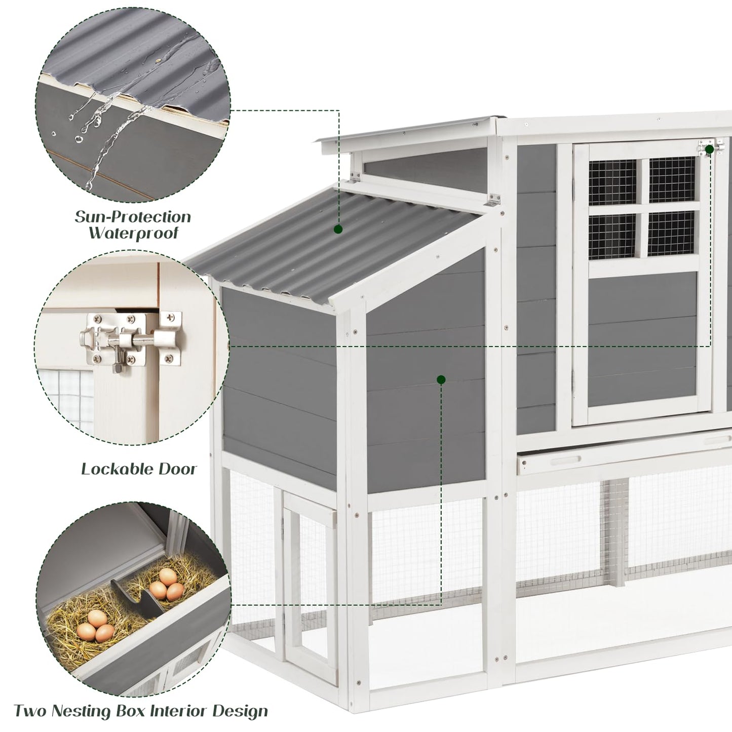 YODOLLA 98'' Extra Large Chicken Coop with Run, Wood Chicken House with 4 Nesting Boxes for 6-8 Chickens