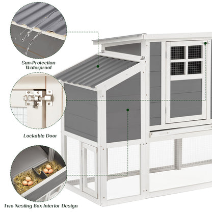 YODOLLA 98'' Extra Large Chicken Coop with Run, Wood Chicken House with 4 Nesting Boxes for 6-8 Chickens