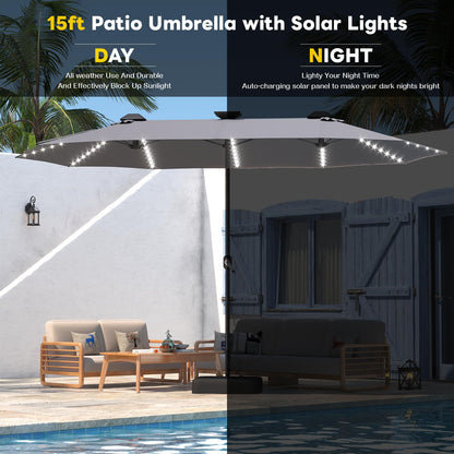 YODOLLA 15ft Double-Sided Patio Umbrella Outdoor Rectangle Umbrella with Base, Gray