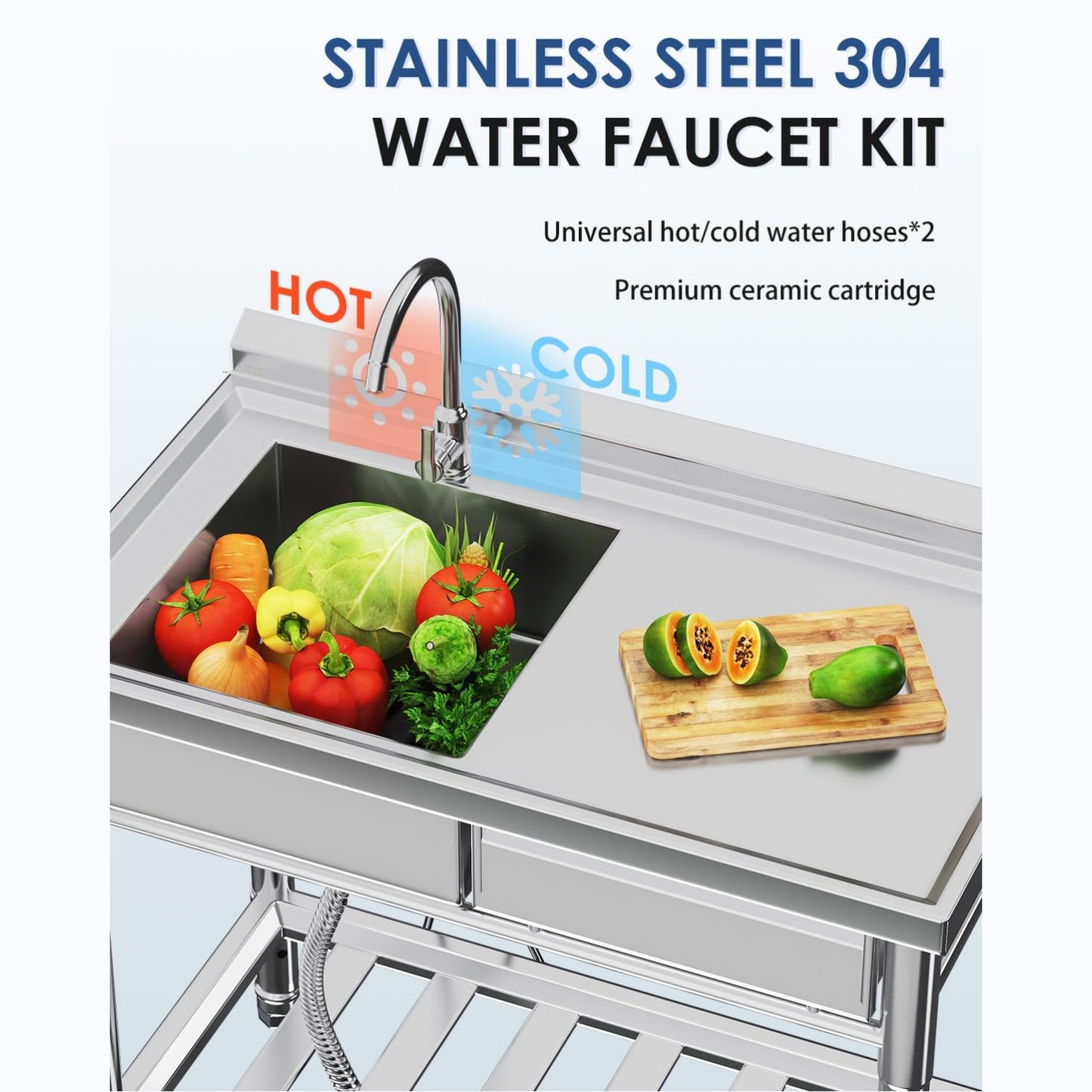 YODOLLA Stainless Steel Utility Sink, Free Standing Single Bowl Commercial Kitchen Sinks