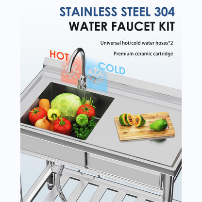 YODOLLA Stainless Steel Utility Sink, Free Standing Single Bowl Commercial Kitchen Sinks