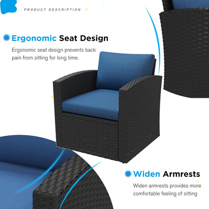 YODOLLA 7 PCS Outdoor Patio Furniture Sets with 2 Storage Boxes, Black & Dark Blue