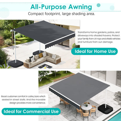 YODOLLA 10'x8' Awning Free Standing Retractable Awning with Weighted Base