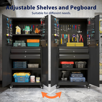 YODOLLA 71" Metal Garage Storage Cabinet with Drawers and Wheel