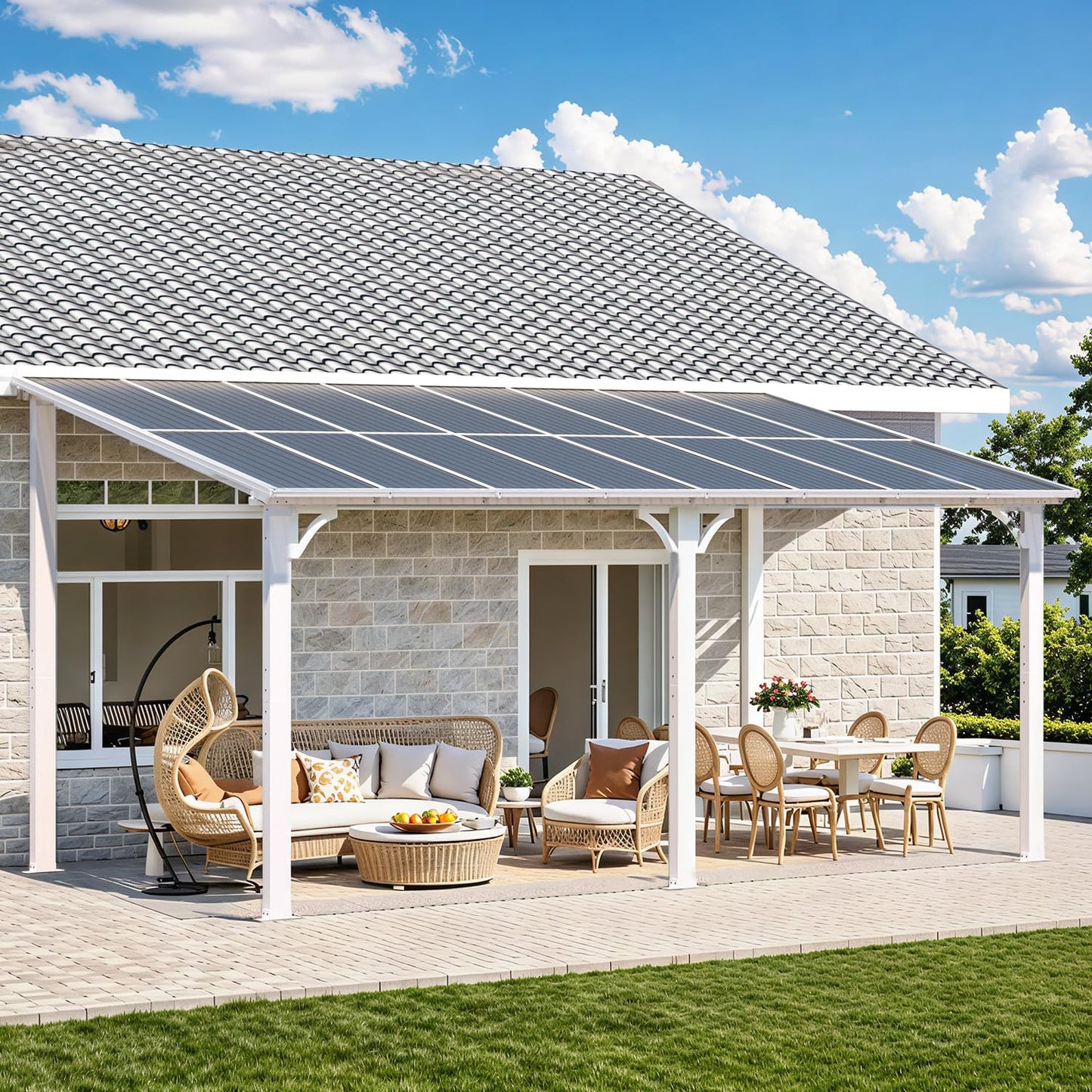YODOLLA 16'x8' Wall Mounted Gazebos Pergola, White