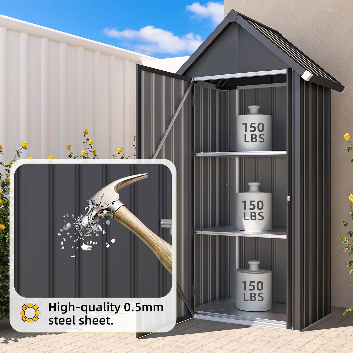 YODOLLA Vertical Outdoor Storage Cabinet with 2 Removeable Shelves