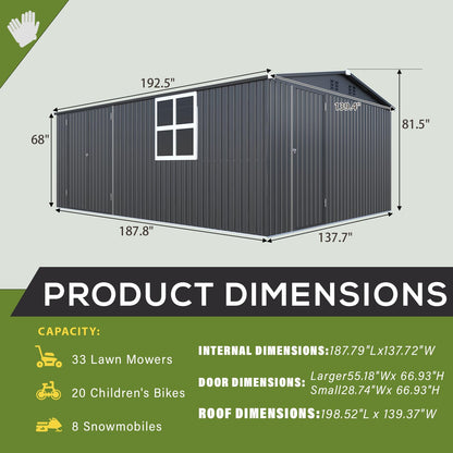 YODOLLA 16' x 12' Outdoor Storage Shed, Large Metal Sheds & Outdoor Storage