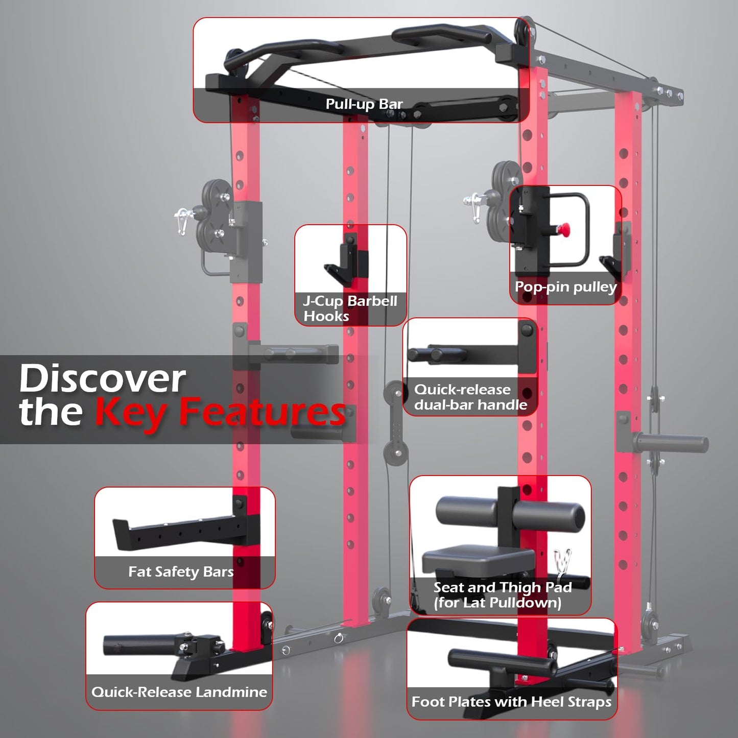 YODOLLA Power Squat Rack Cage, 2000lbs Weight Cable Machine with LAT Pulldown