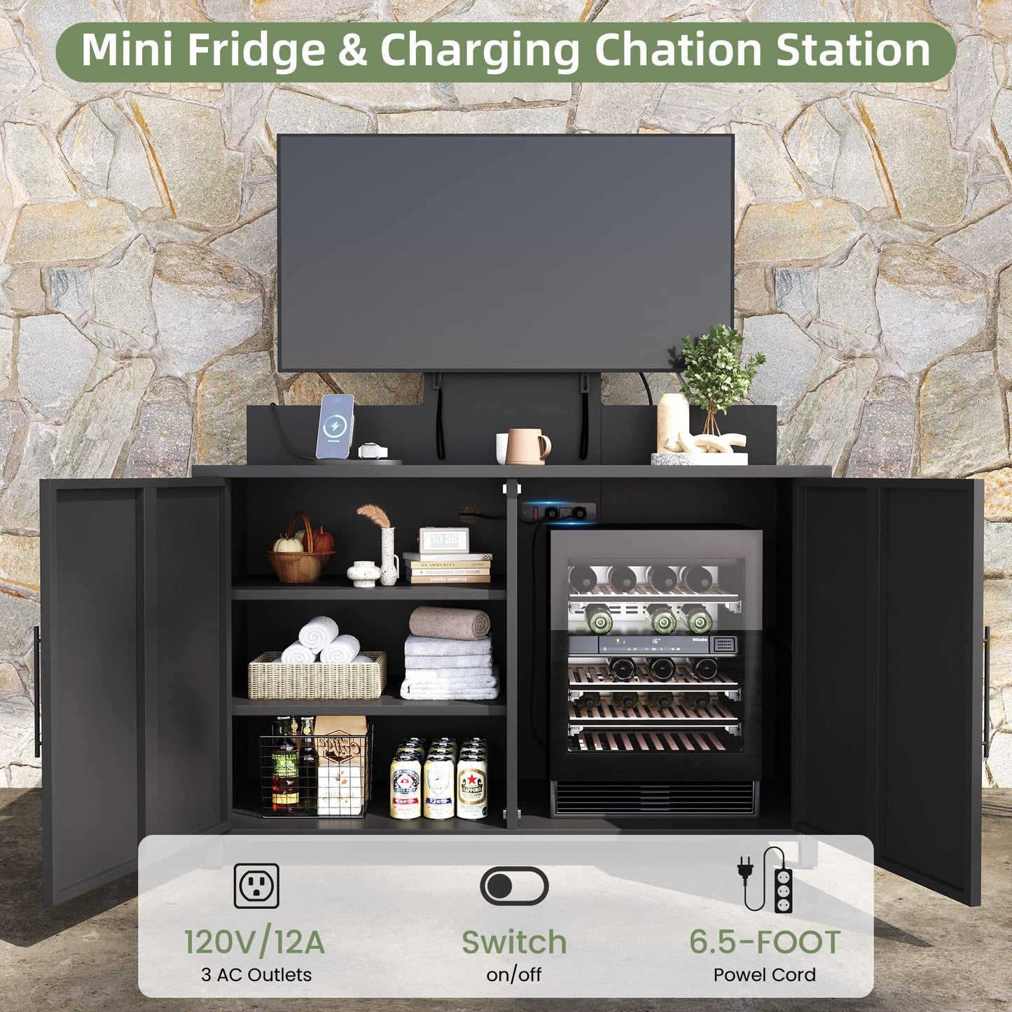 YODOLLA Outdoor Storage Cabinet with TV Mount for 40–85 Inch Tvs