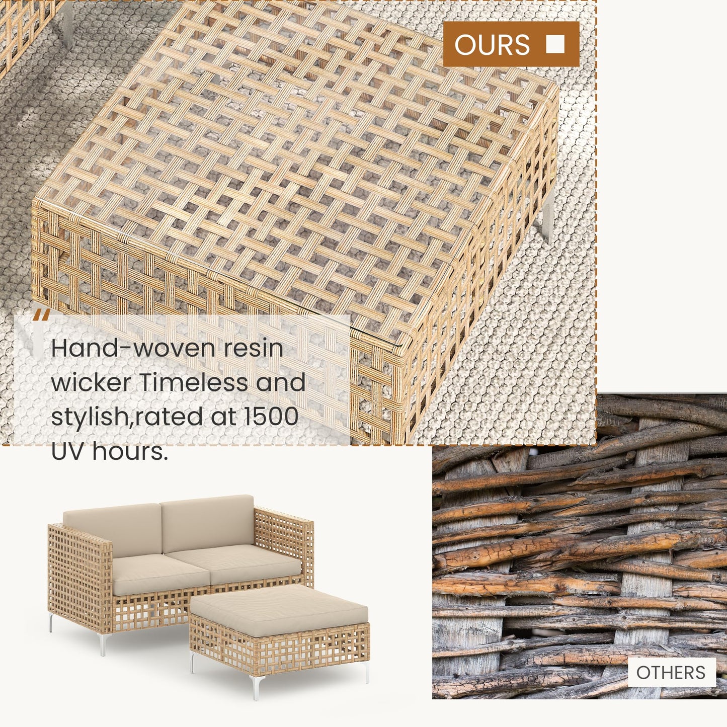 YODOLLA Outdoor Wicker Patio Furniture Sofa, 3 Seats Sofa