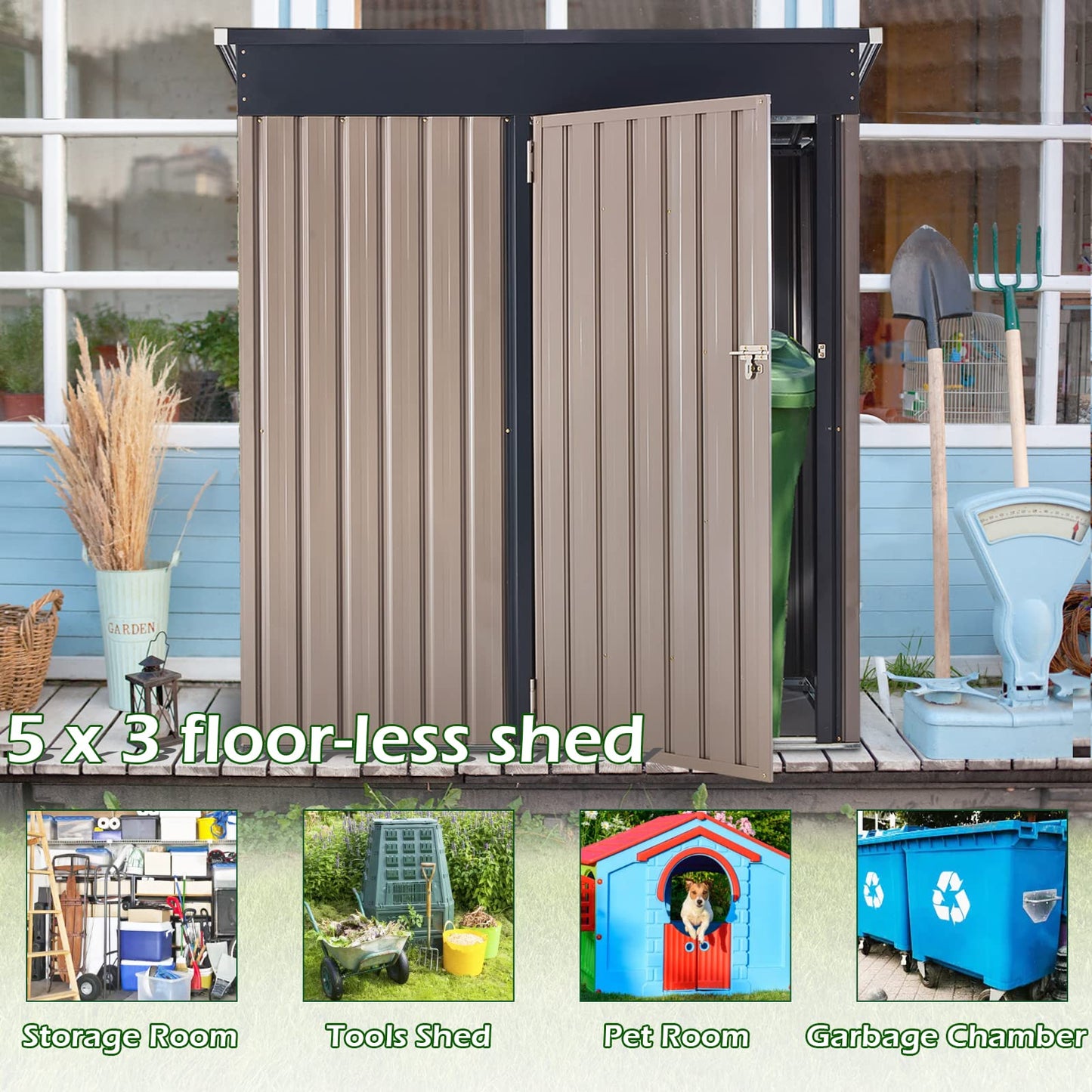 YODOLLA 5'x3' Outdoor Storage Shed, Gray