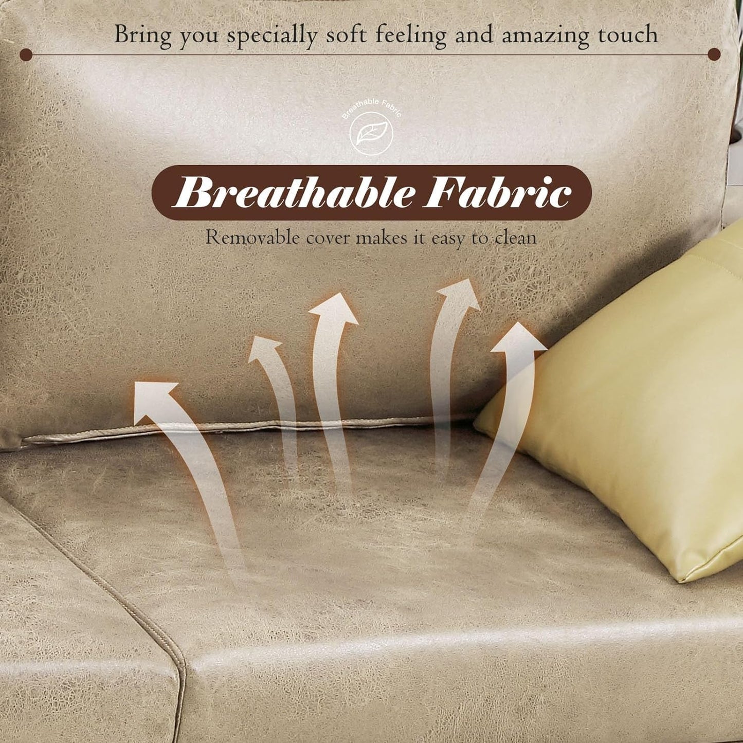 YODOLLA 79 Inch Sofa Couch for Living Room, Faux Leather, Beige