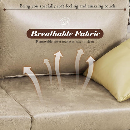 YODOLLA 79 Inch Sofa Couch for Living Room, Faux Leather, Beige