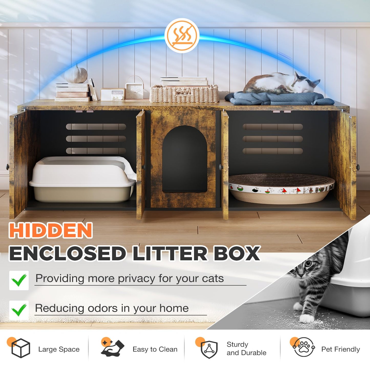 YODOLLA Cat Litter Box Enclosure with Double Room and Large Storage Space