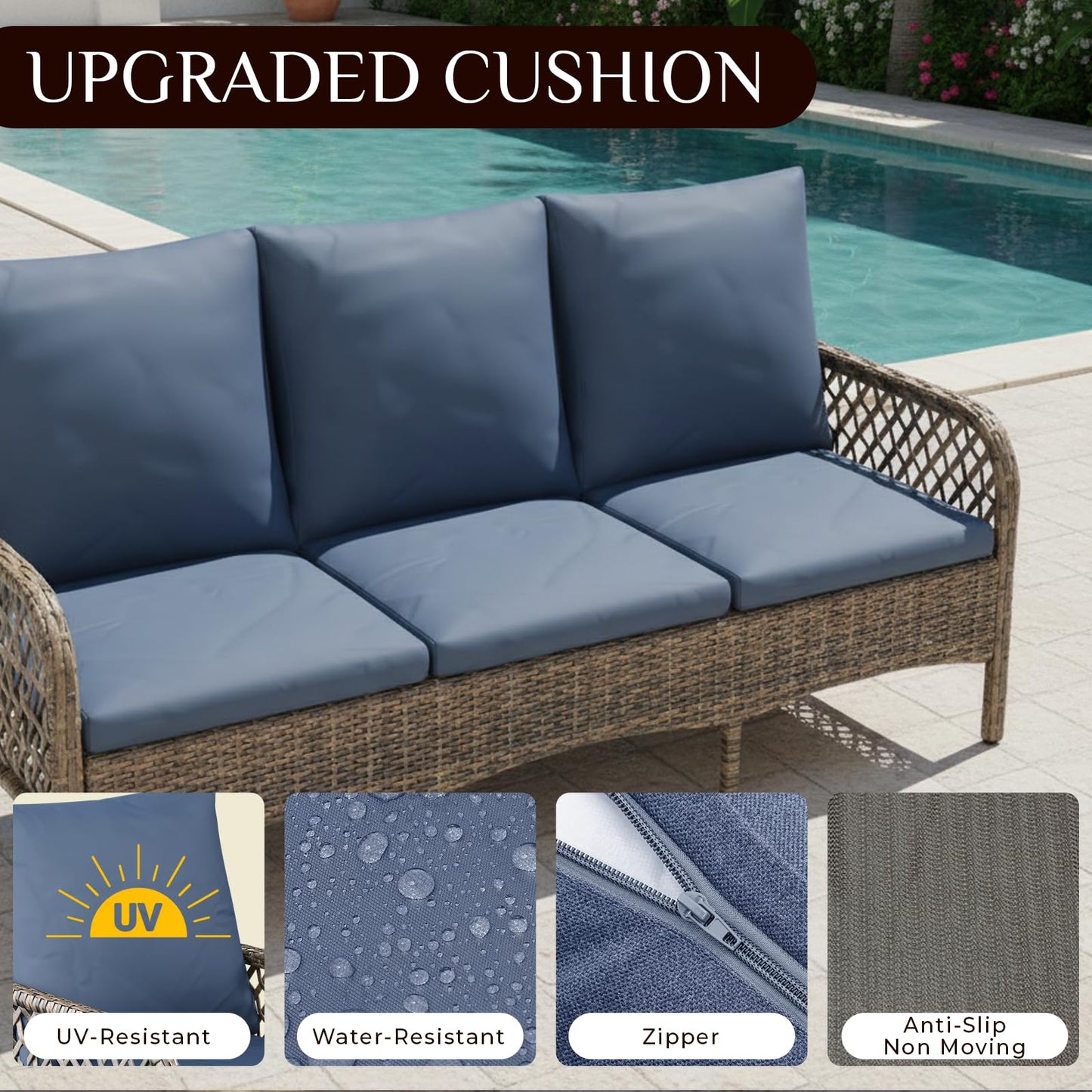 YODOLLA 6PCS Wicker Conversation Set Patio Furniture Set Outdoor Sectional Sofa Couch