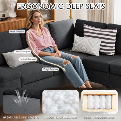 YODOLLA Sectional Couch with Ottoman Convertible Corner Couches with Armrest Storage