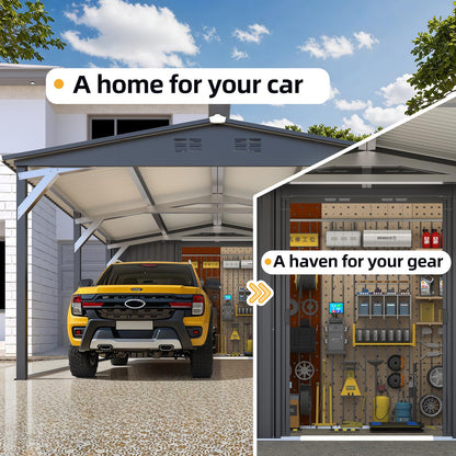 YODOLLA 12x22 Metal Carport with Storage Sheds