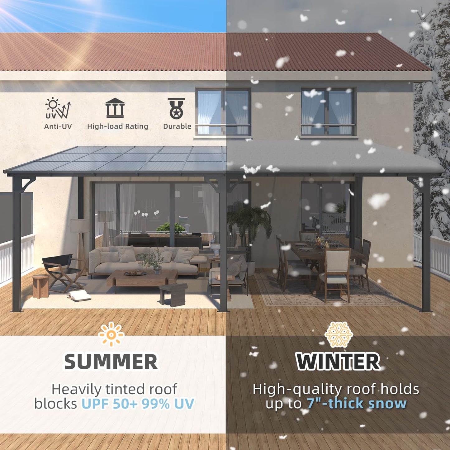 YODOLLA 20' x 12' Gazebo for Patio, Large Wall-Mounted Hard Top Lean-to Gazebo Pergola