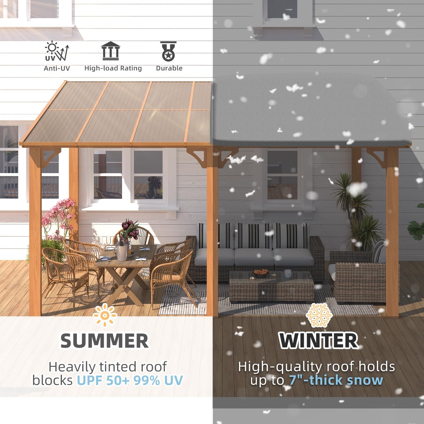 YODOLLA 14' x 10' Wood Grain Hard Top Lean to Gazebo Pergola