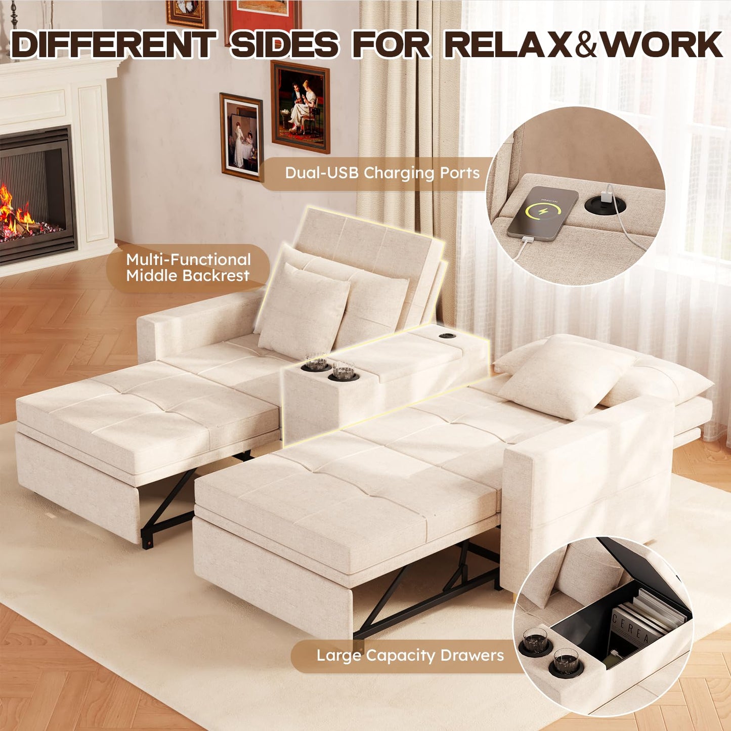 YODOLLA 75" Sleeper Chair, 3 in 1 Convertible Sleeper Sofa Bed