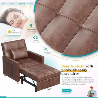 YODOLLA 3 in 1 Chair Bed Sleeper for Adults, Brown