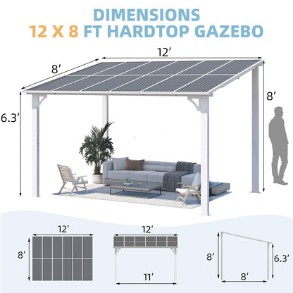 YODOLLA 12'x8' Wall Mounted Gazebos Pergola, White