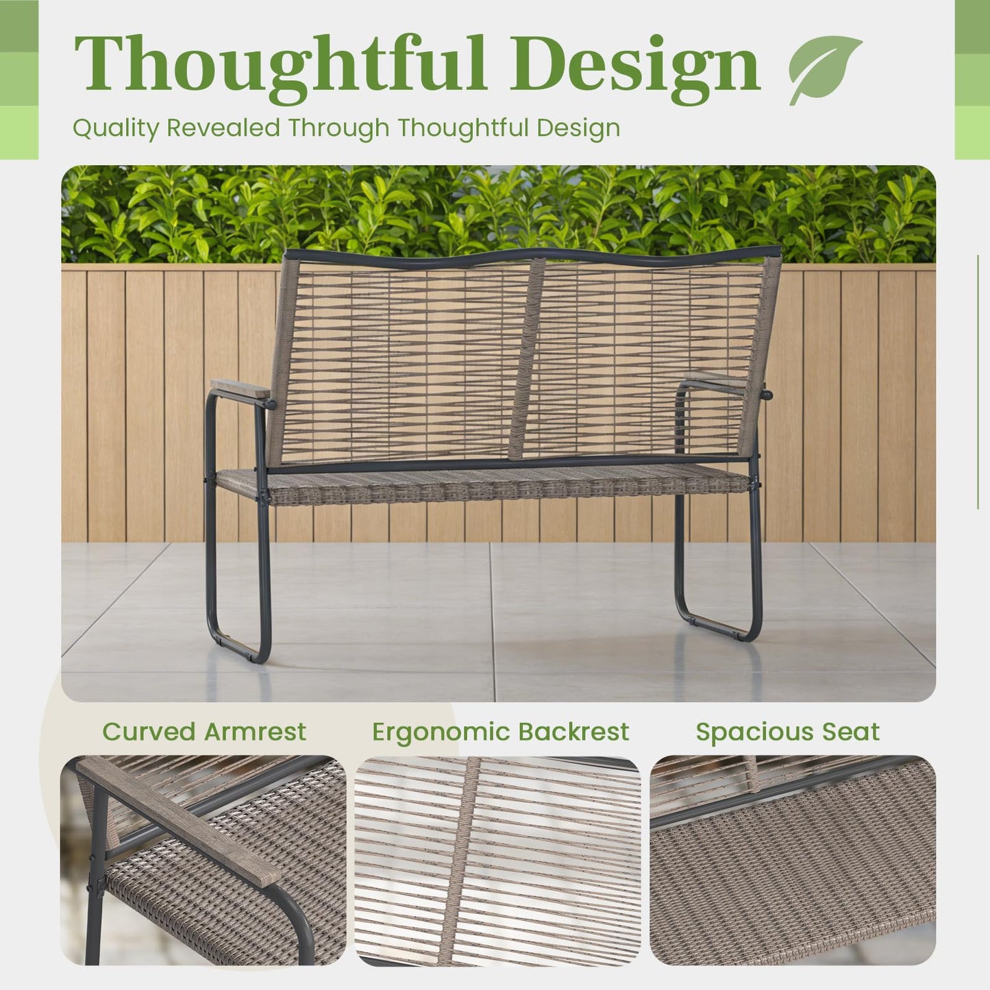 YODOLLA Outdoor Garden Bench, Weatherproof Wicker Patio Loveseat with Backrest Armrests