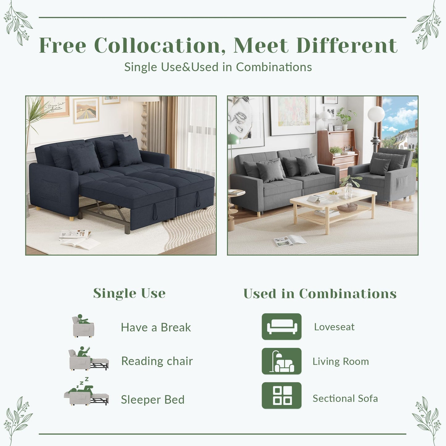 YODOLLA Comfortable 3-1 Convertible Sofa Bed,Navy
