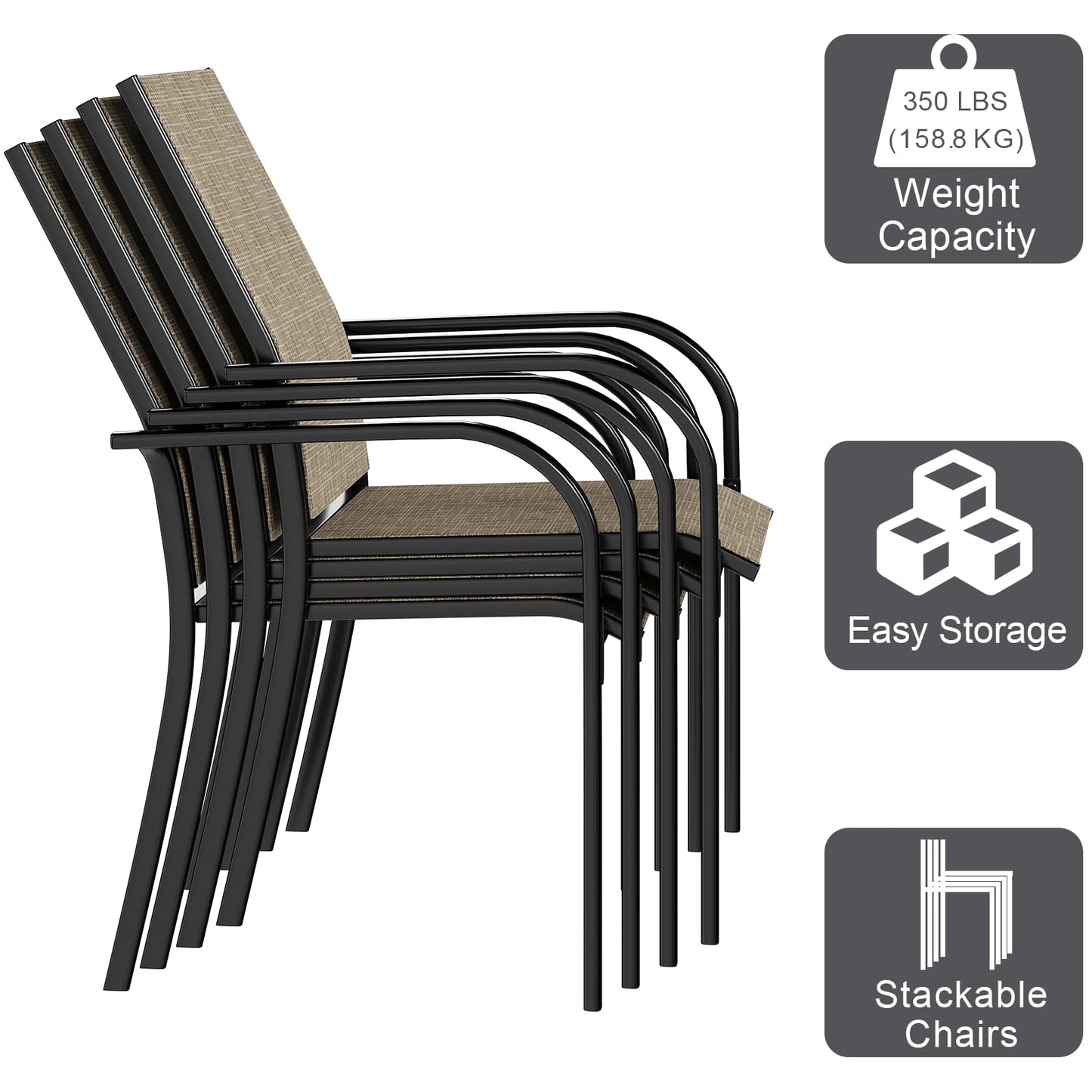 YODOLLA Patio Dining Chairs Set for 4, Stackable Textilene Patio Chairs