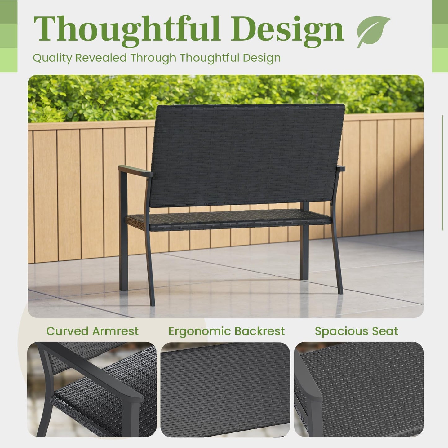 YODOLLA Outdoor Garden Bench,  Patio Loveseat with Backrest Armrests