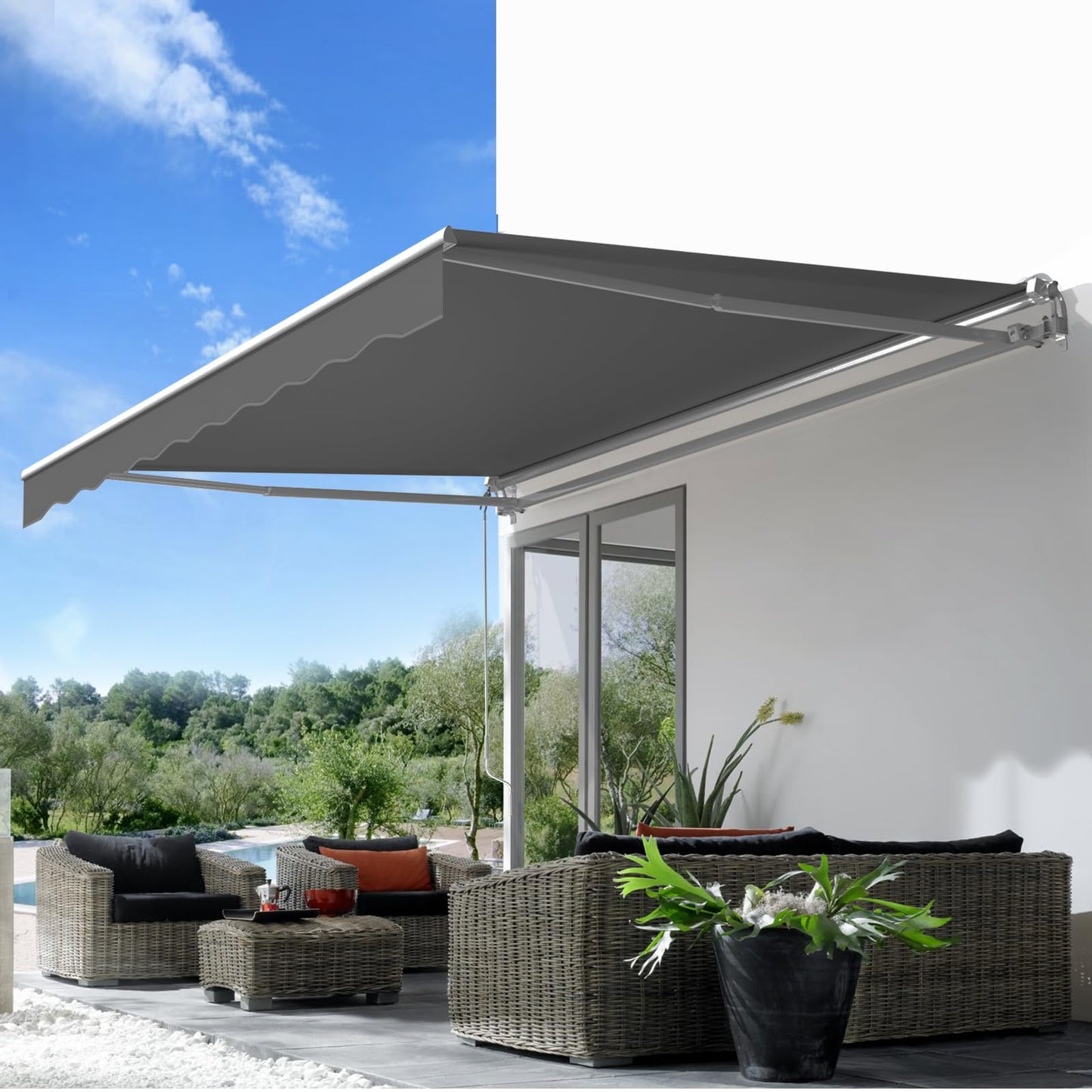YODOLLA 14'×10'  Manual Retractable Awning Sun Shade Patio Awning Cover