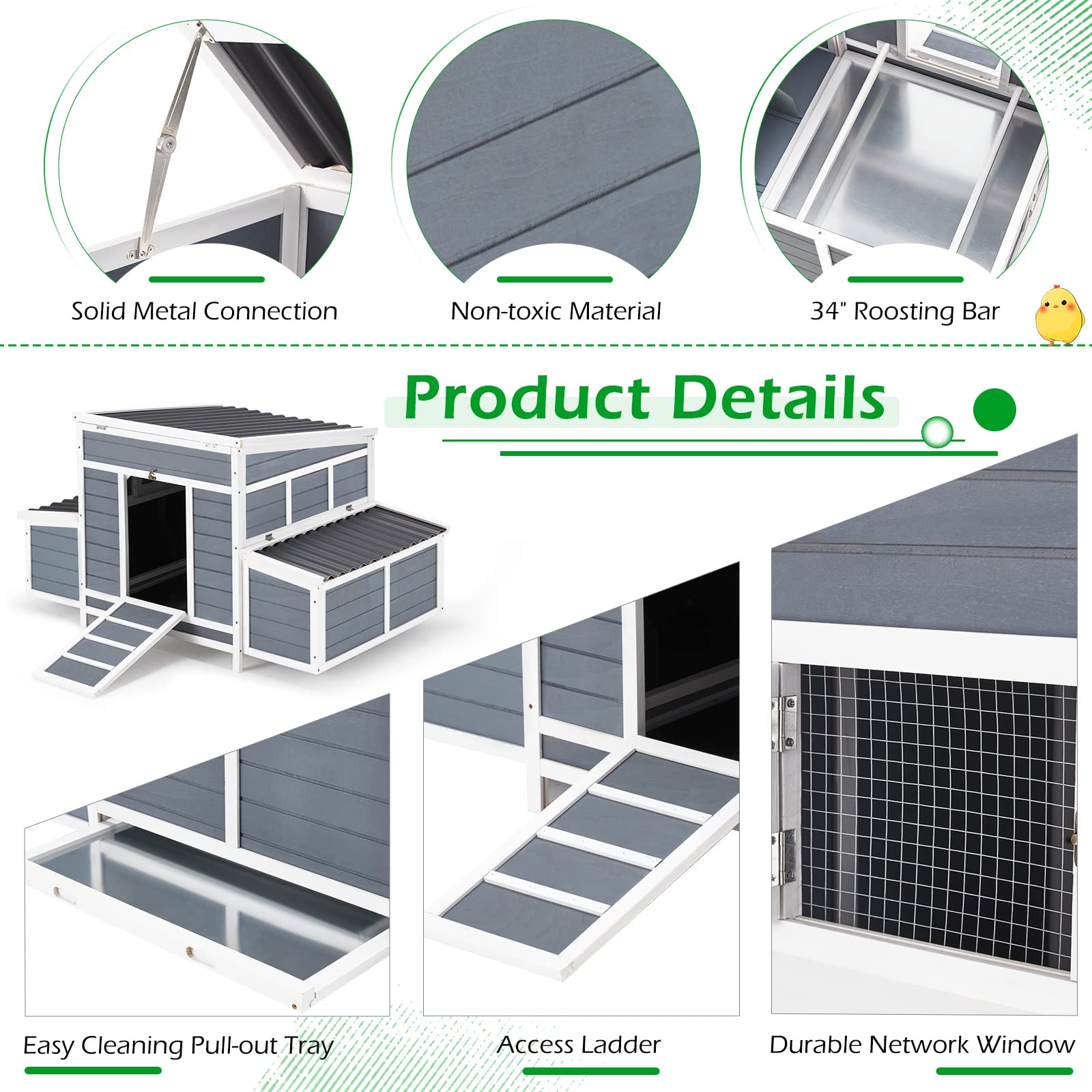 YODOLLA chicken coop with nest box included.