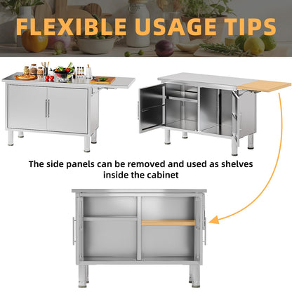 YODOLLA 57"x19.7" Stainless Steel Work Table Kitchen Cabinets with Extend Panel & Adjustable Shelf